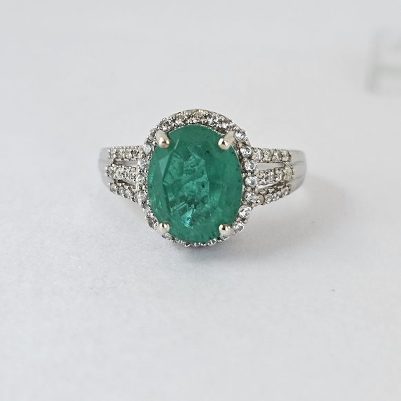 Exquisite Emeraldine Quartz & Moissanite Ring Platinum over Sterling Silver Sz 8 - Picture 11 of 12